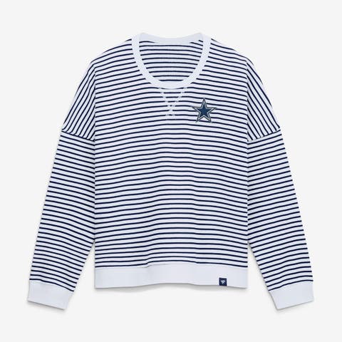 Women's Fanatics White/Navy Dallas Cowboys Striped Oversized French Terry Sweatshirt
