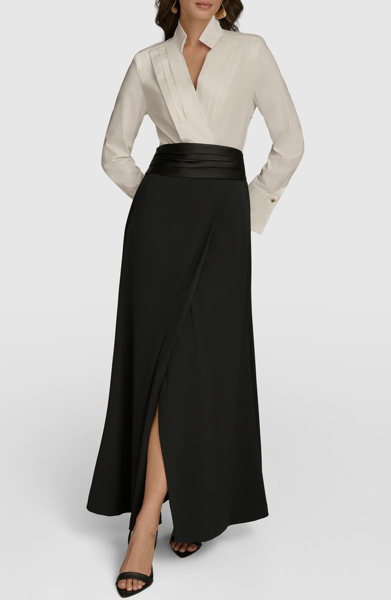 Donna Karan New York Contrast Long Sleeve Gown, Main, color, 
