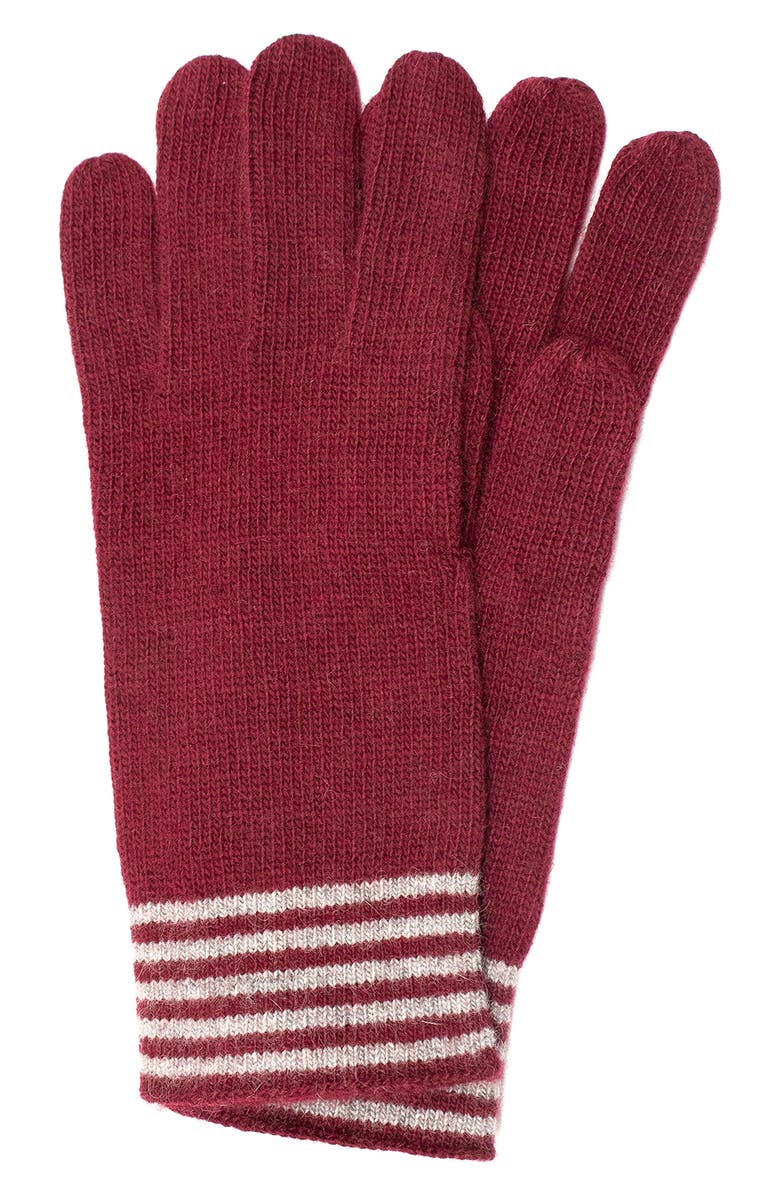 Portolano Stripe Cuff Gloves, Main, color, Maroon/ Light Grey