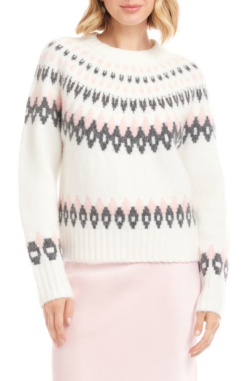 Karen Kane Fair Isle Jacquard Sweater In White