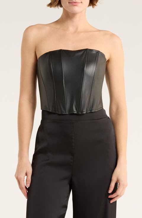 Stretch Faux Leather Corset Crop Top