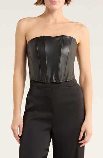 INTERNATIONAL DESIGNER Stretch Faux Leather Corset Crop Top