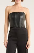 INTERNATIONAL DESIGNER Stretch Faux Leather Corset Crop Top