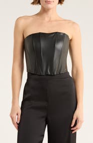 INTERNATIONAL DESIGNER Stretch Faux Leather Corset Crop Top