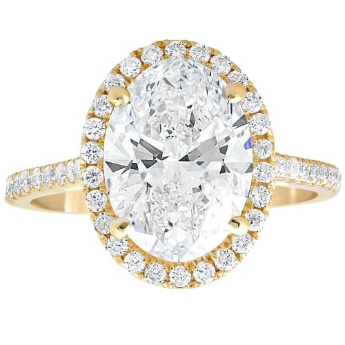 Bliss Diamond 3 1/2ct Oval Moissanite & Diamond Halo Engagement Ring 14k Gold In Gold