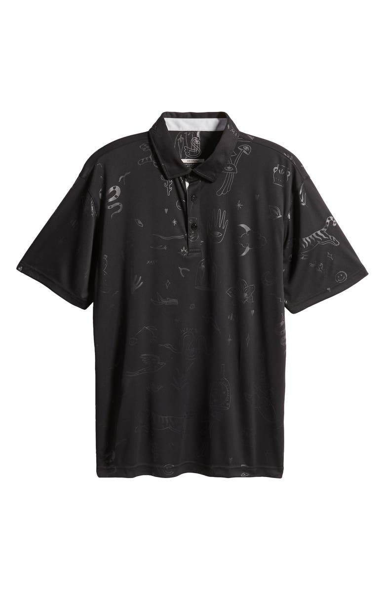 Swannies Brock Doodle Print Piqué Golf Polo, Alternate, color, Black-Fog