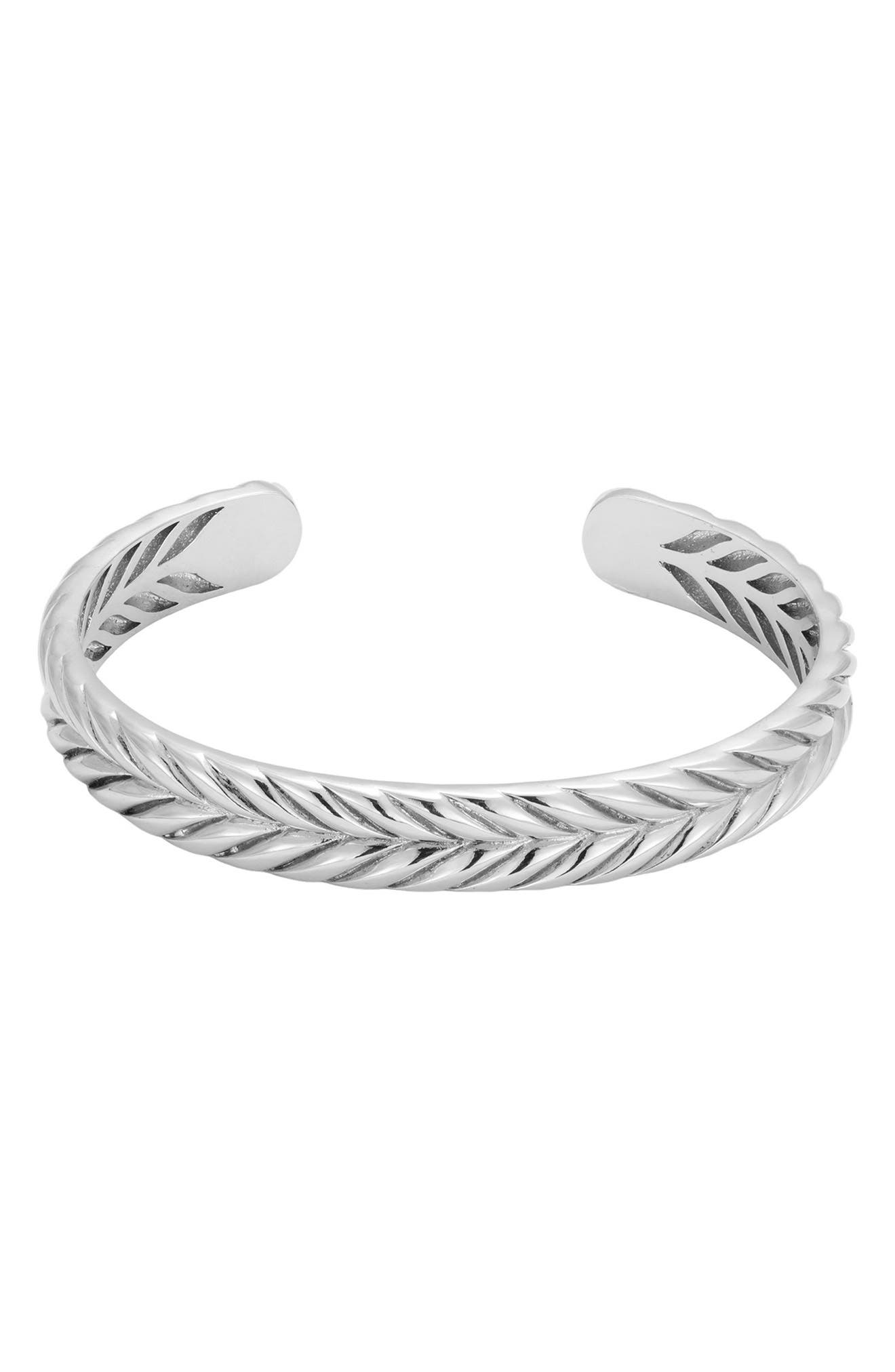 Men's Silver Plate Leaf Motif Cuff Bracelet