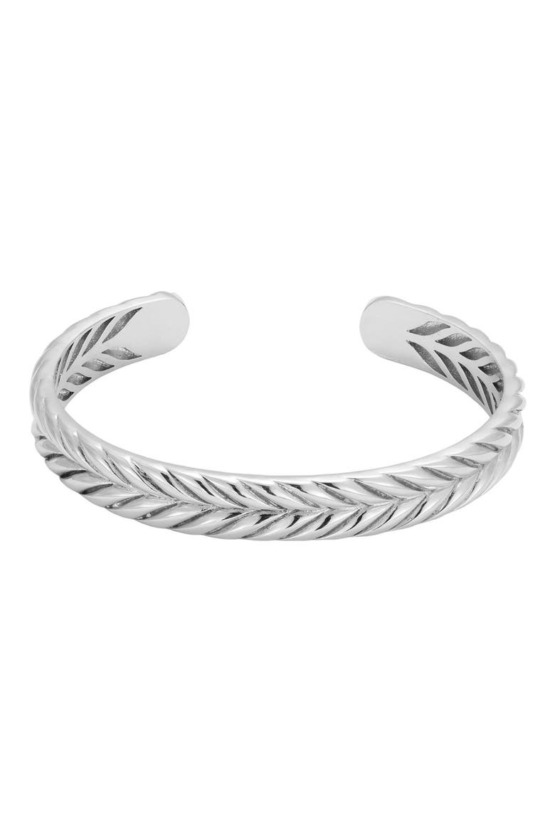 Men's Silver Plate Leaf Motif Cuff Bracelet, Main, color, SILVER