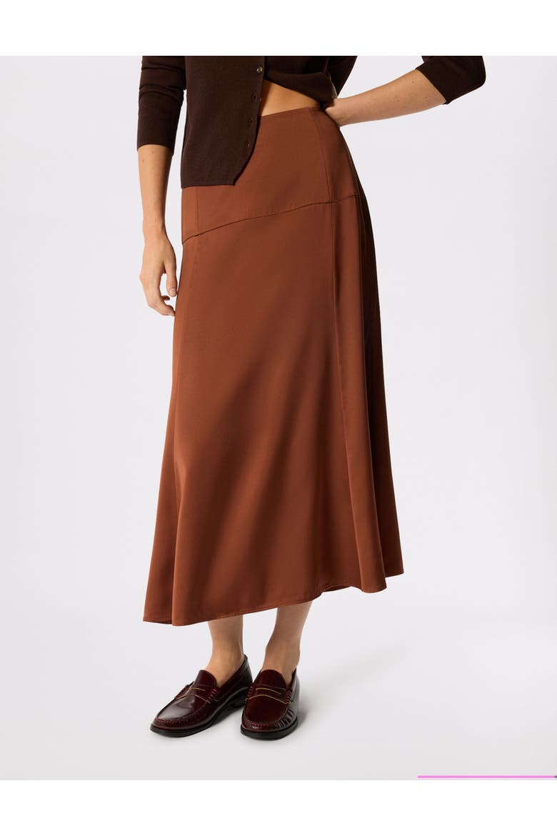 Panel Waist Satin Midi Skirt, Main, color, Brown