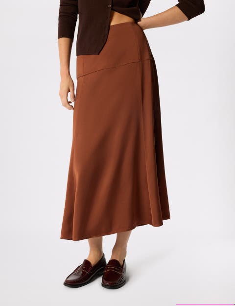 Panel Waist Satin Midi Skirt
