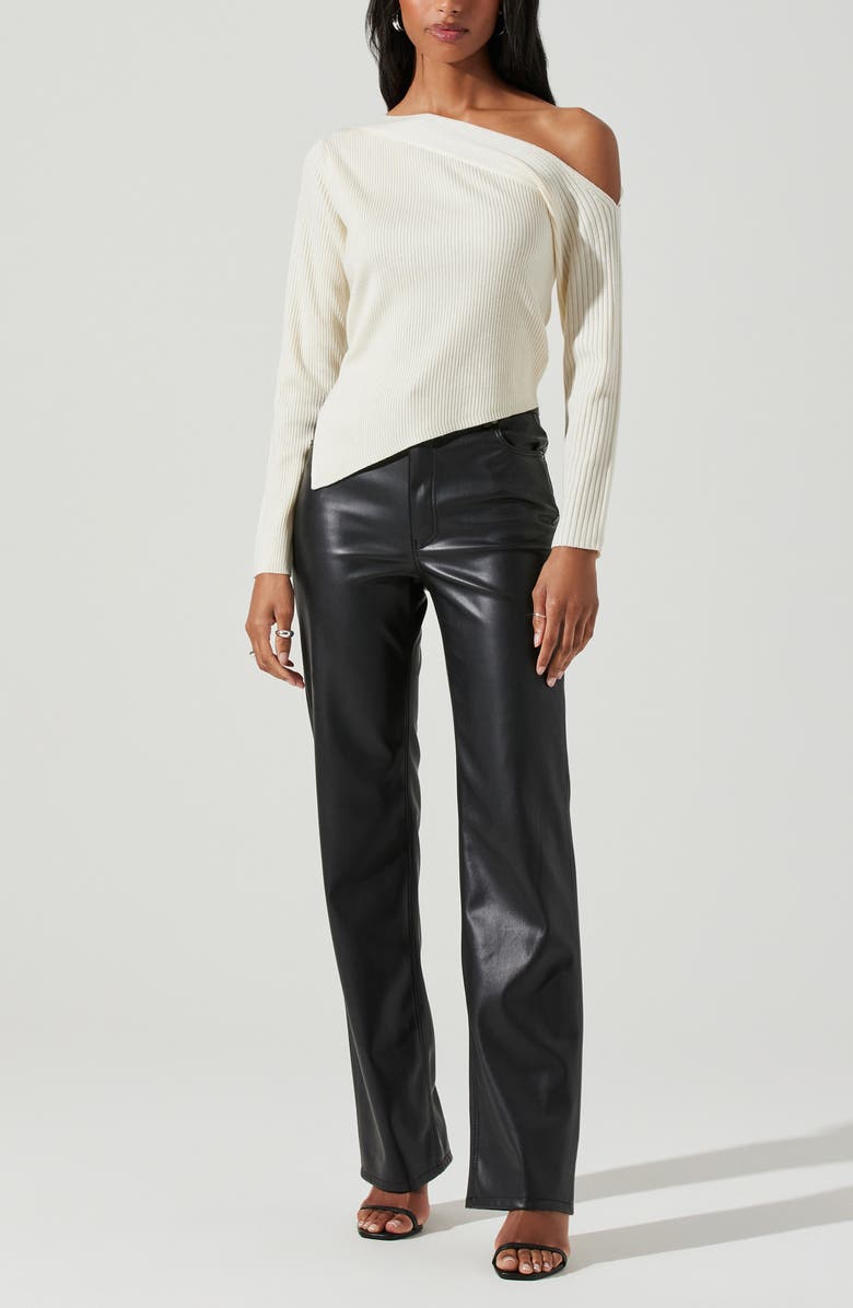 ASTR the Label One Shoulder Long Sleeve Rib Sweater, Alternate, color, Cream