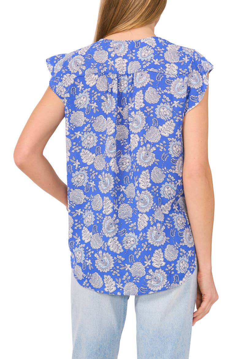 V-Neck Flutter Sleeve Top, Alternate, color, DEEP AZURE