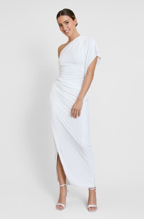 Asymmetric Drape Stretch Occasion Dress