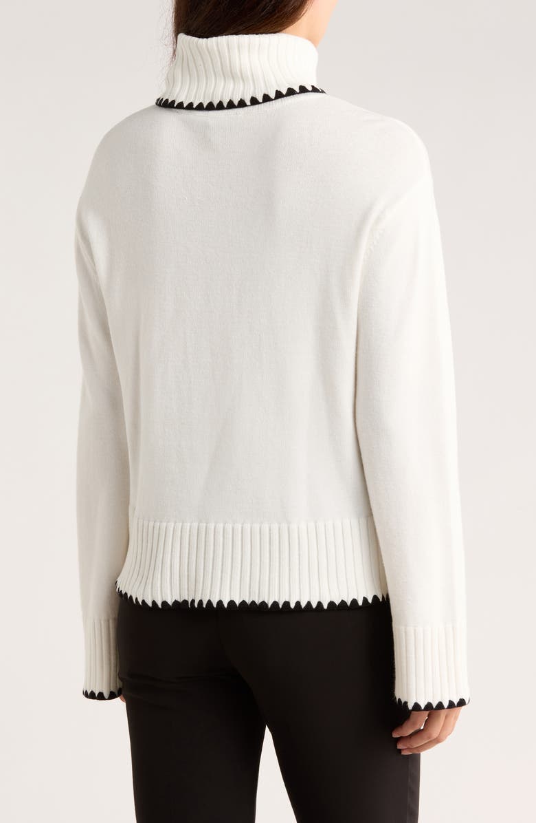 Ellen Tracy Geometric Trim Turtleneck Sweater, Alternate, color, Marshmallow