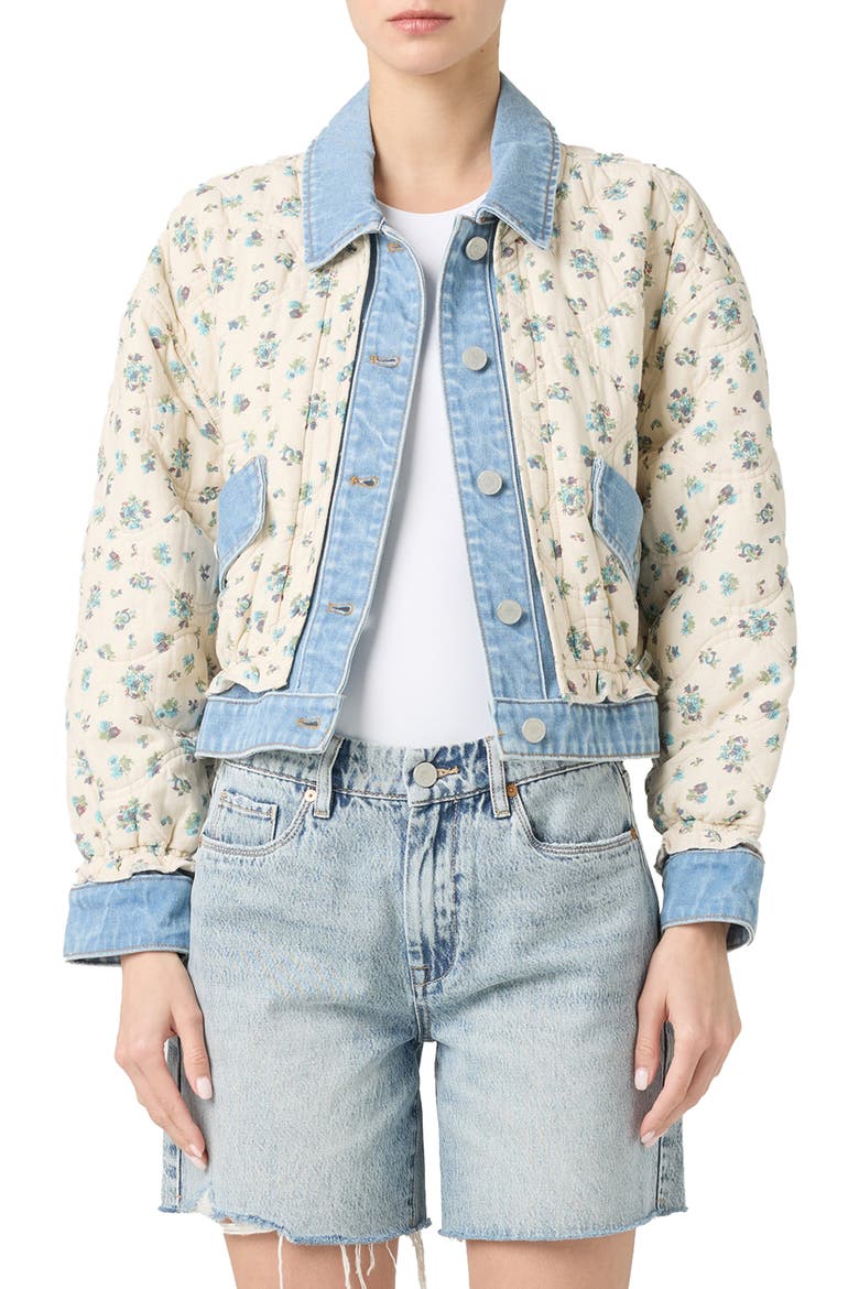 Denim Trim Floral Quilted Jacket, Main, color, LOVE BIRDS