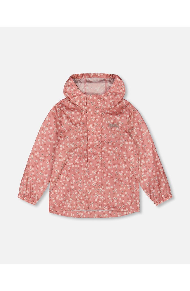 Deux par Deux Girl's Printed Packable Windbreaker Small White Flowers On Pale Pink, Main, color, White Flowers On Pale Pink
