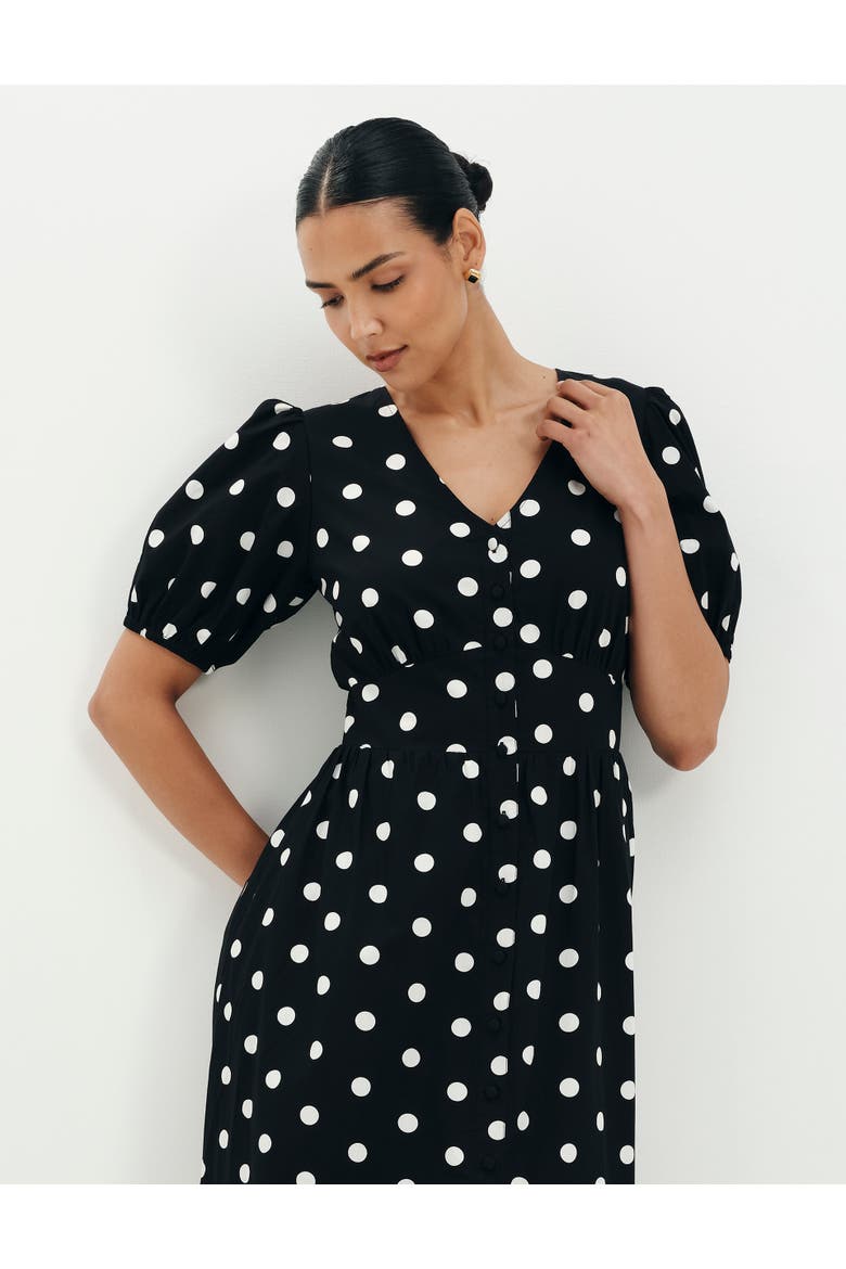 Petite Addison Cotton V-Neck Midi Dress, Alternate, color, Black Spot