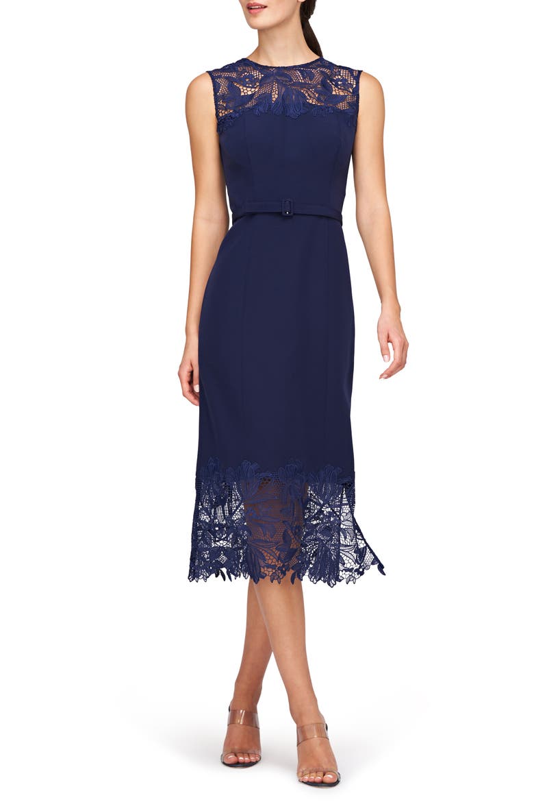 Jamie Lace Trim Belted Midi Dress, Main, color, DARK TWILIGHT