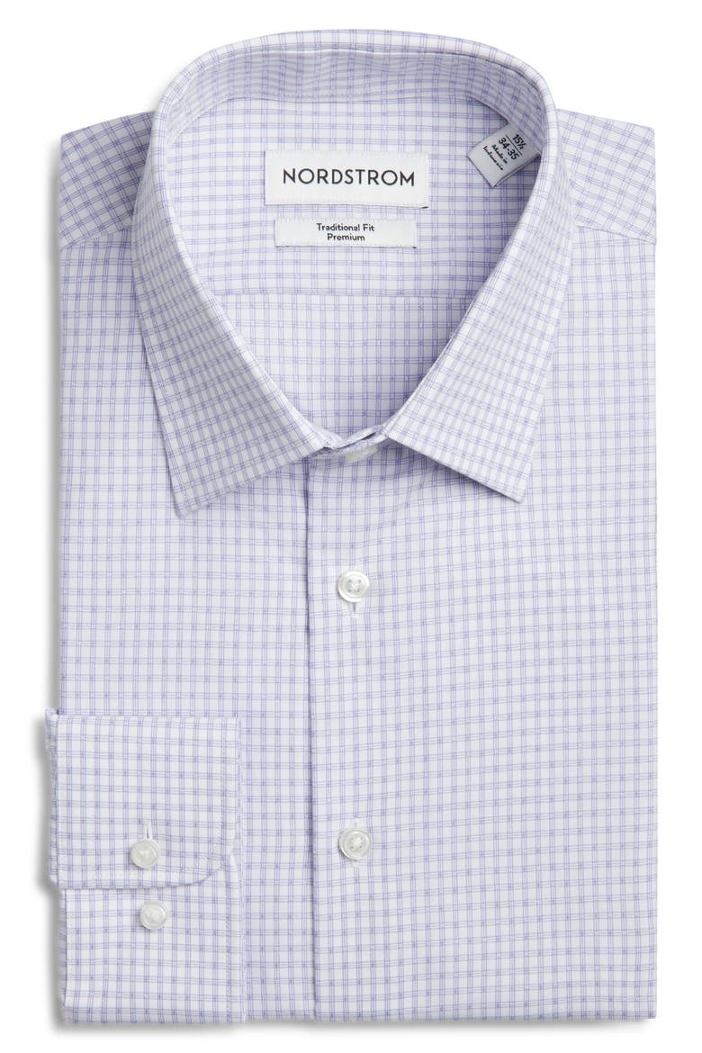 Traditional Fit Check Premium Non-Iron Cotton Dress Shirt, Alternate, color, PURPLE GEOVANNI CHECK