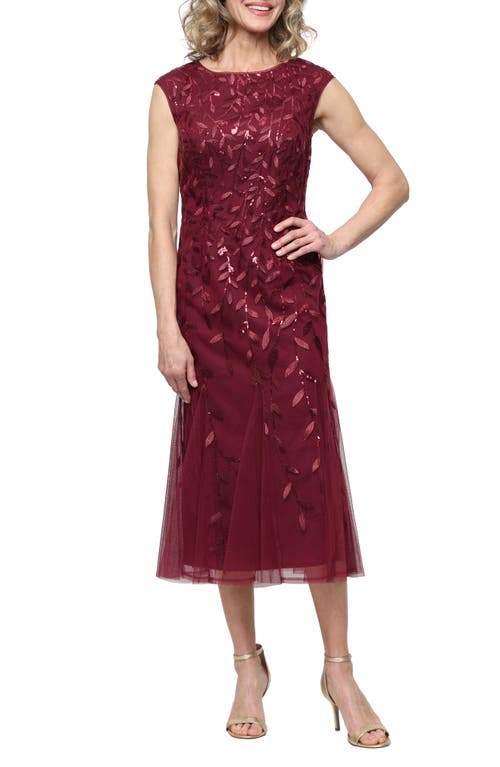Alex Evenings Sequin Leaf Embroidery Cocktail Midi Dress In Black