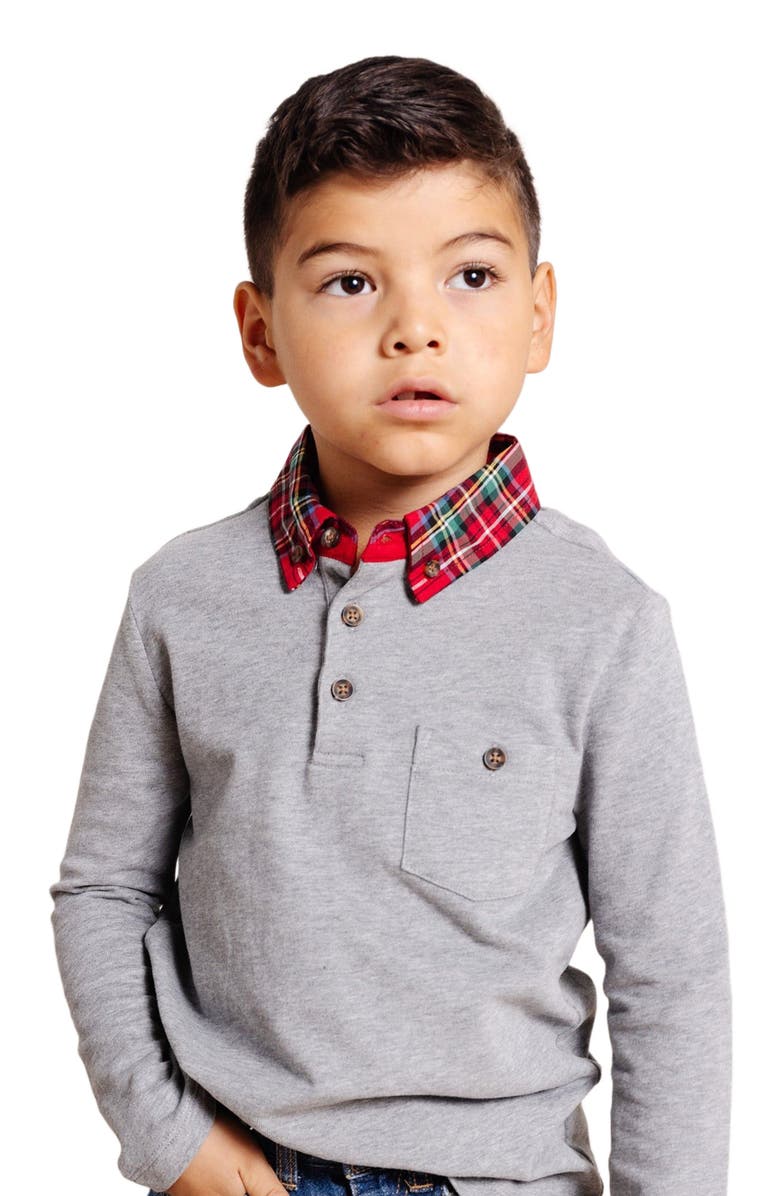 Hope & Henry Baby Boys' Long Sleeve Polo Shirt, Infant, Alternate, color, Gray Heather Red Tartan