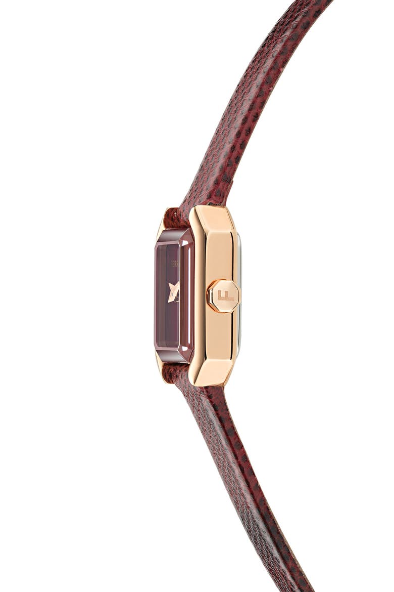 Crystal Petite Leather Strap Watch, 15mm x 20mm, Alternate, color, IP ROSE GOLD/EMBOSSED