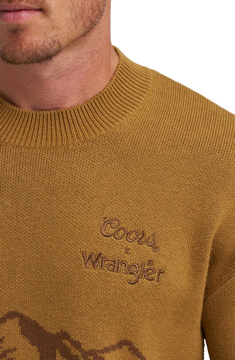 Wrangler x Coors<sup>®</sup> Intarsia Cotton Blend Crewneck Sweater, Alternate, color, Dijon