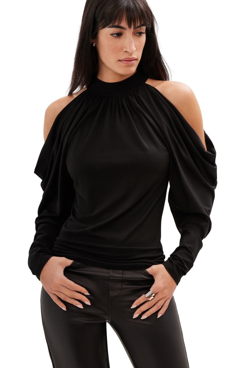 Marcella Perry Draped Cold Shoulder Jersey Top, Alternate, color, Black