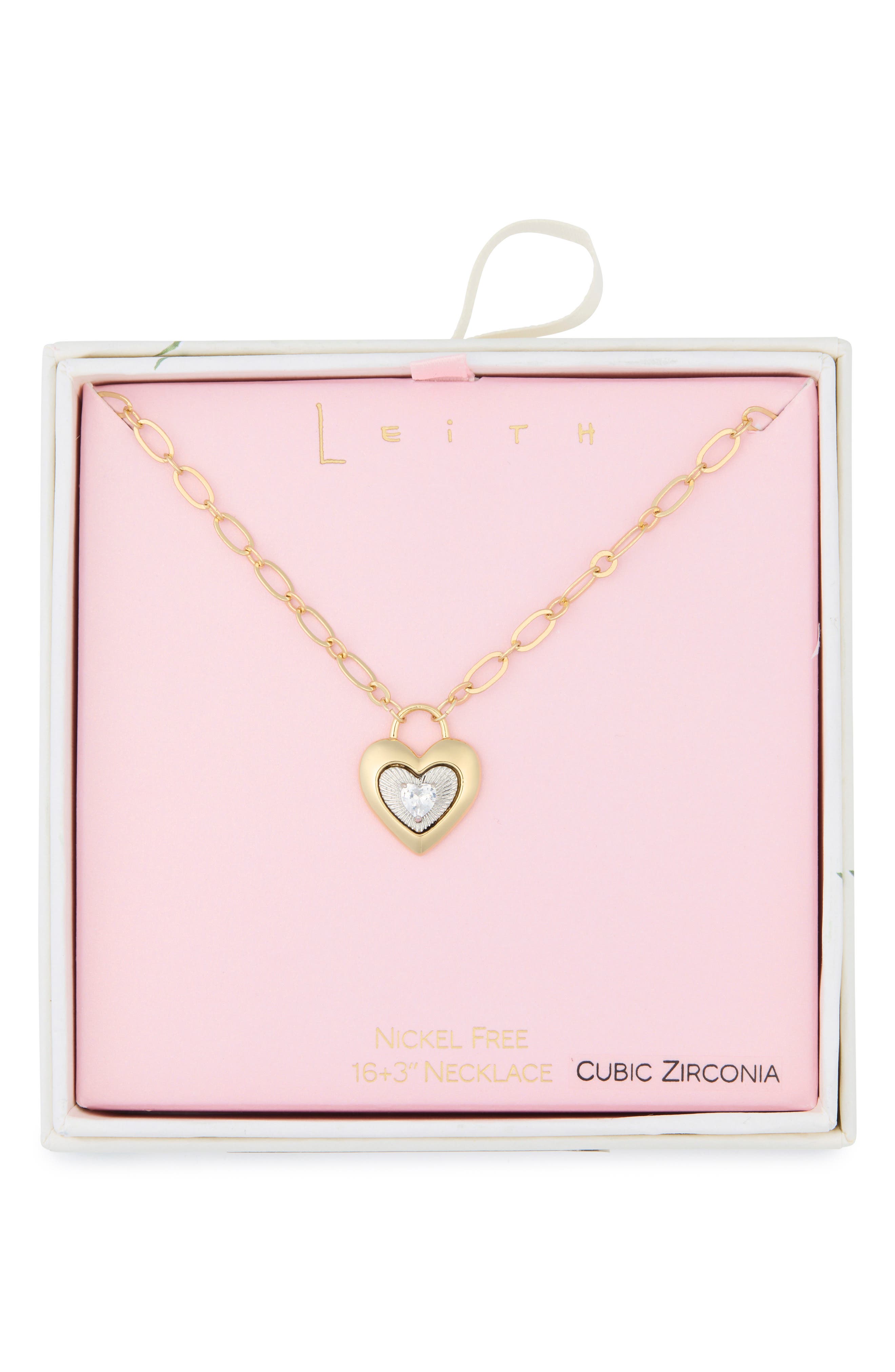 Leith Cubic Zirconia Heart Lock Necklace