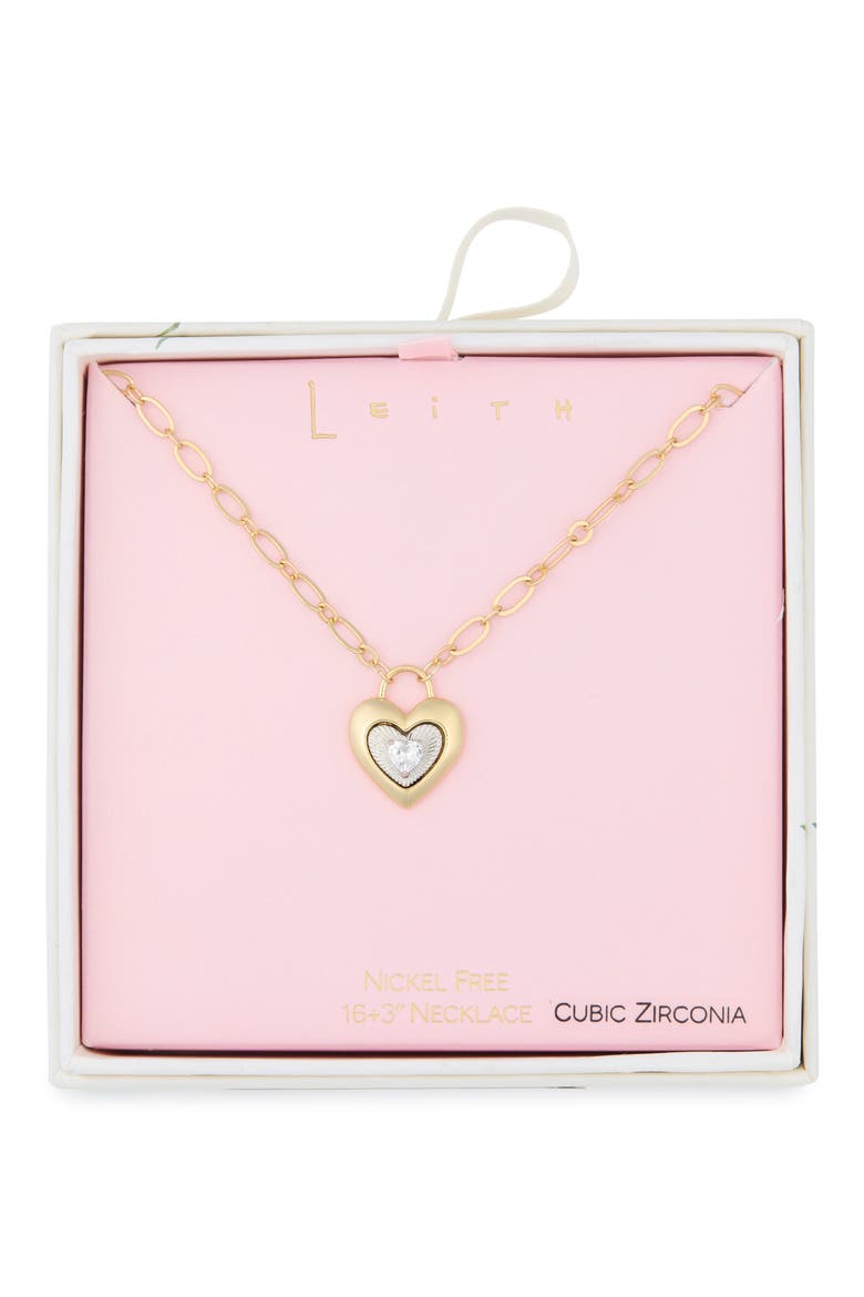 Cubic Zirconia Heart Lock Necklace, Main, color, CLEAR- SILVER- GOLD