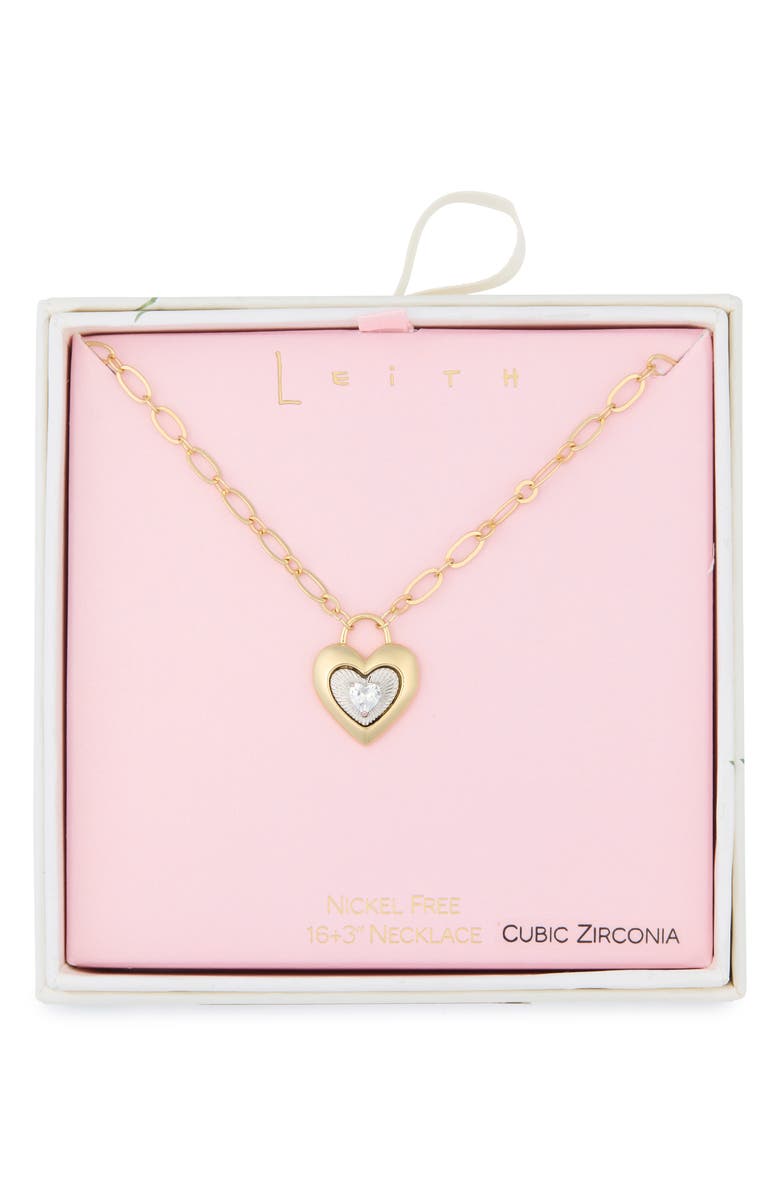 Leith Cubic Zirconia Heart Lock Necklace, Main, color, Clear- Silver- Gold