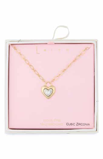 Cubic Zirconia Heart Lock Necklace
