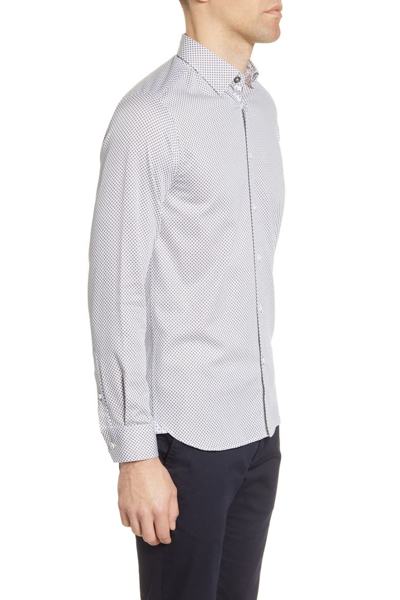 Hamtie Slim Fit Geo Print Button-Up Shirt, Alternate, color, WHITE