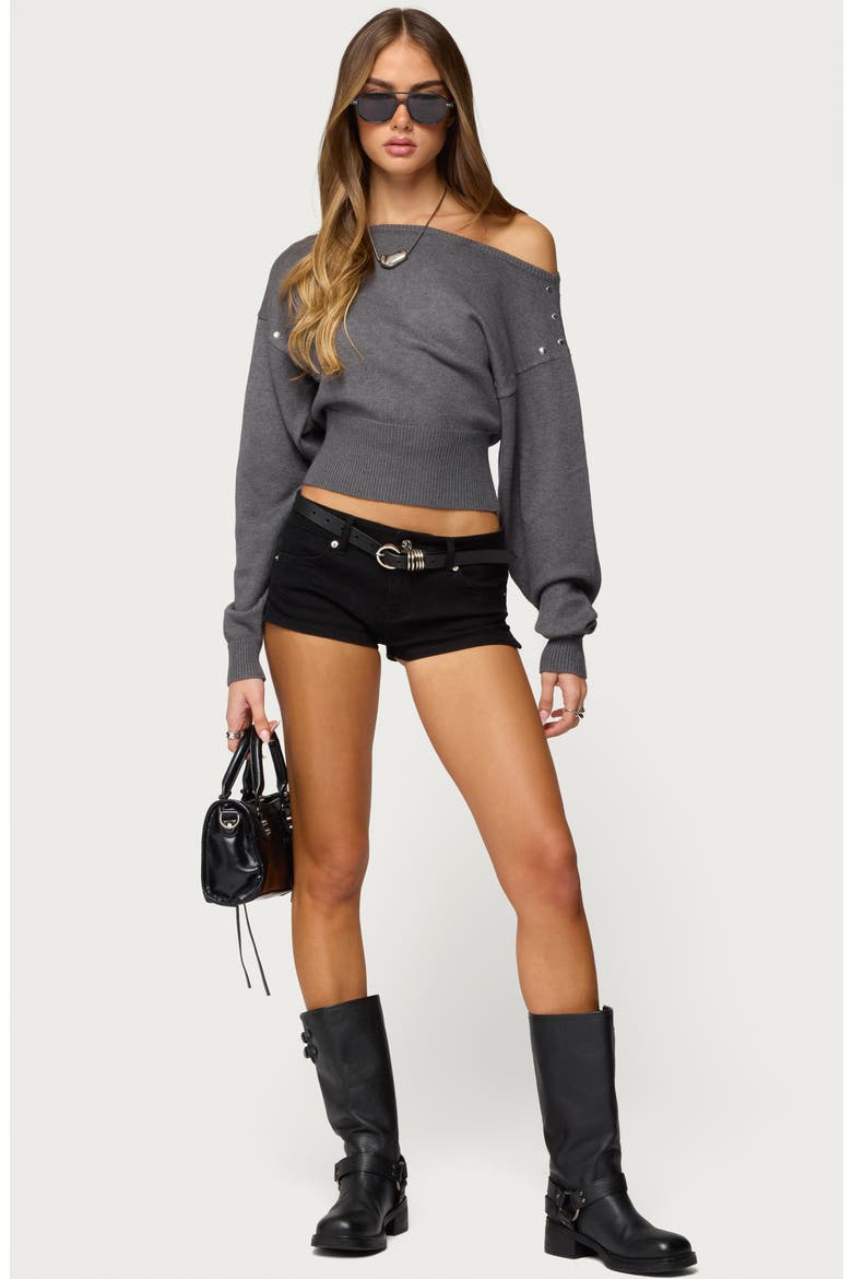 Doro Studded One-Shoulder Sweater, Alternate, color, DARK-GRAY