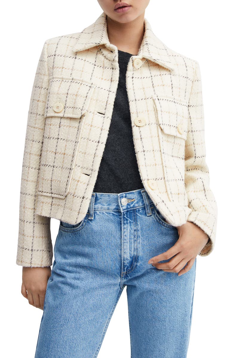 MANGO Windowpane Check Tweed Crop Jacket, Main, color,