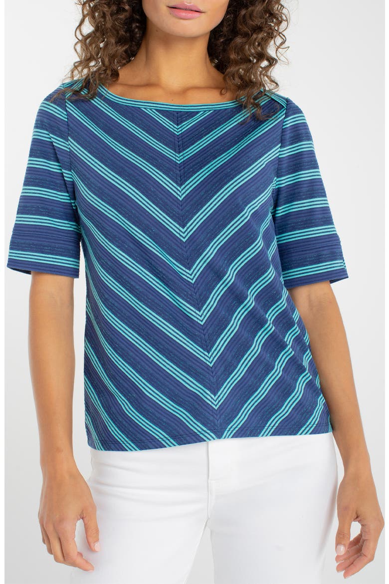 Stripe Boat Neck Top, Main, color, NAVY/ TEAL STRIPE