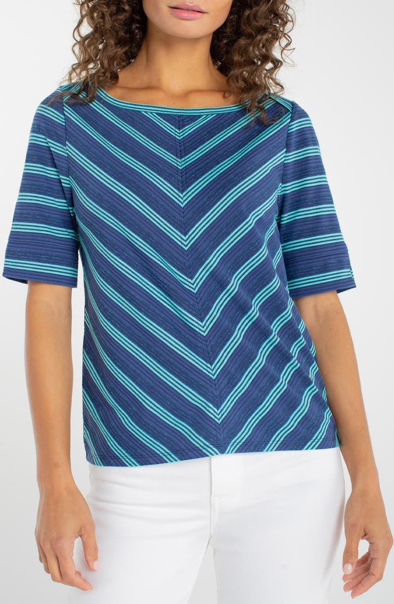 Liverpool Los Angeles Stripe Boat Neck Top, Main, color, Navy/ Teal St