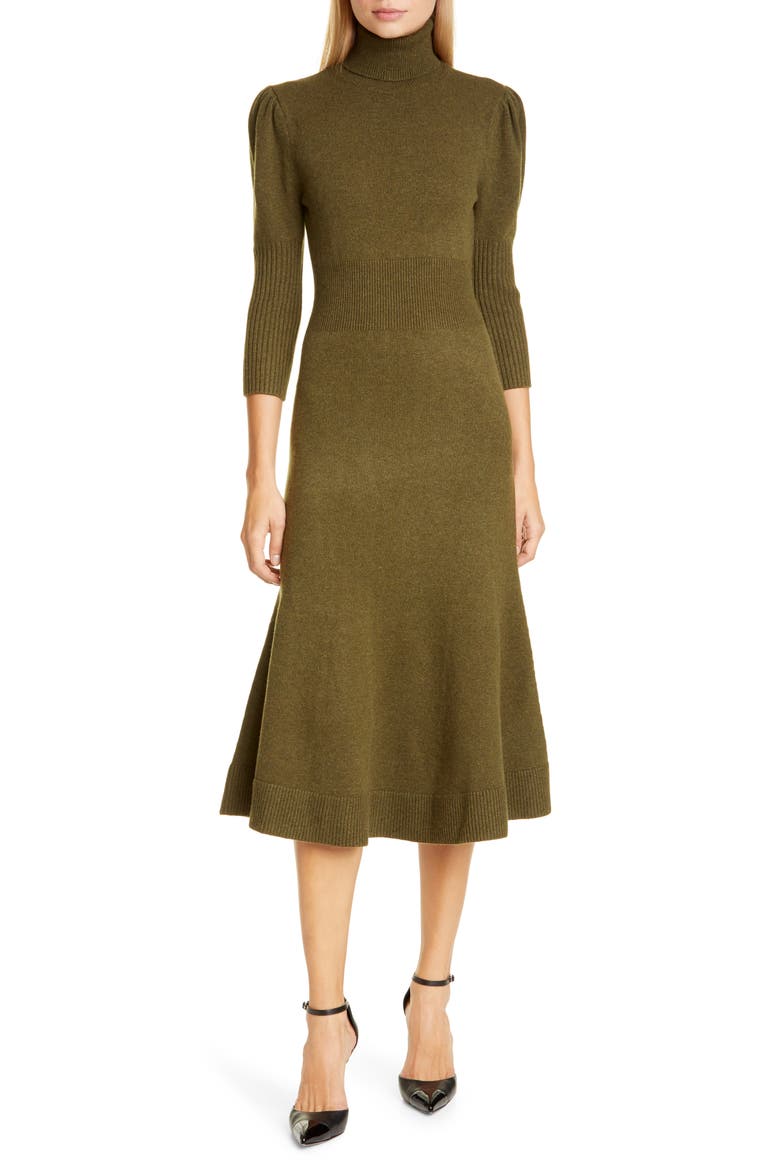 Puff Sleeve Cashmere Sweater Dress, Main, color, SPRUCE