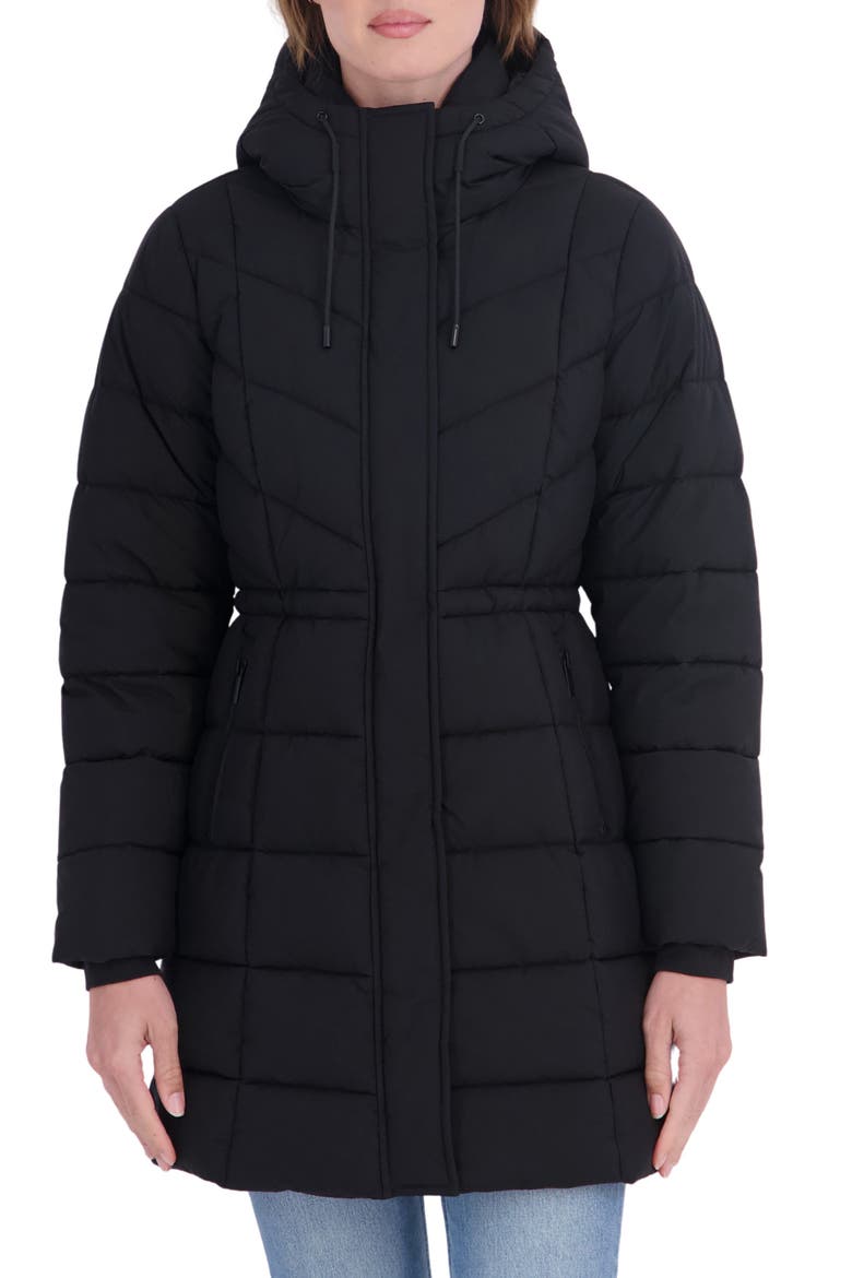 Stretch 3/4 Anorak Puffer Jacket, Main, color, BLACK