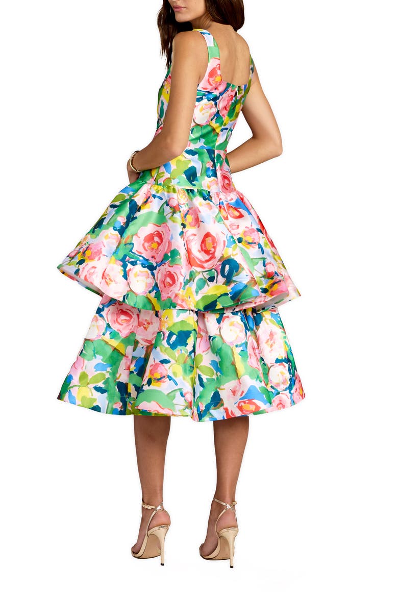Floral Mikado Sleeveless Ruffle Midi Dress, Alternate, color, Blue Multi