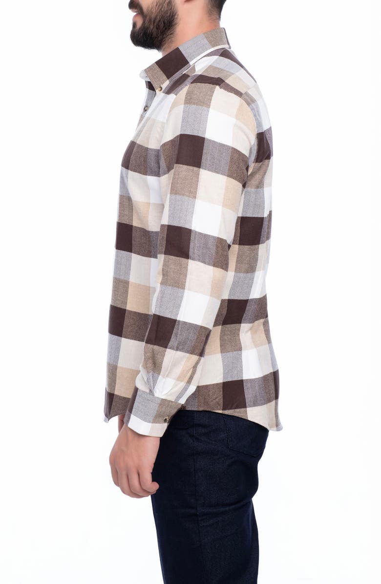 VELLAPAIS Plaid Brushed Cotton Slim Fit Button Down Shirt, Alternate, color, 