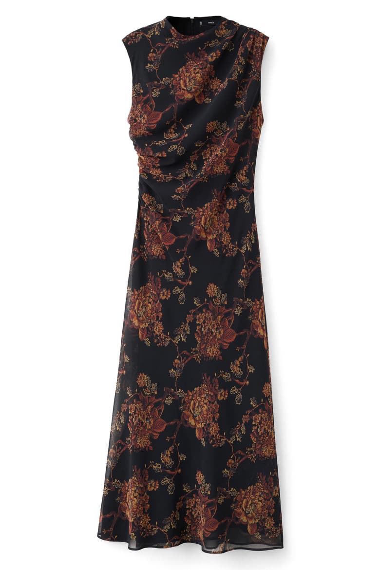 Floral Shirred Dress, Main, color, BLACK
