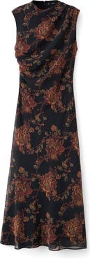 MANGO Floral Shirred Dress