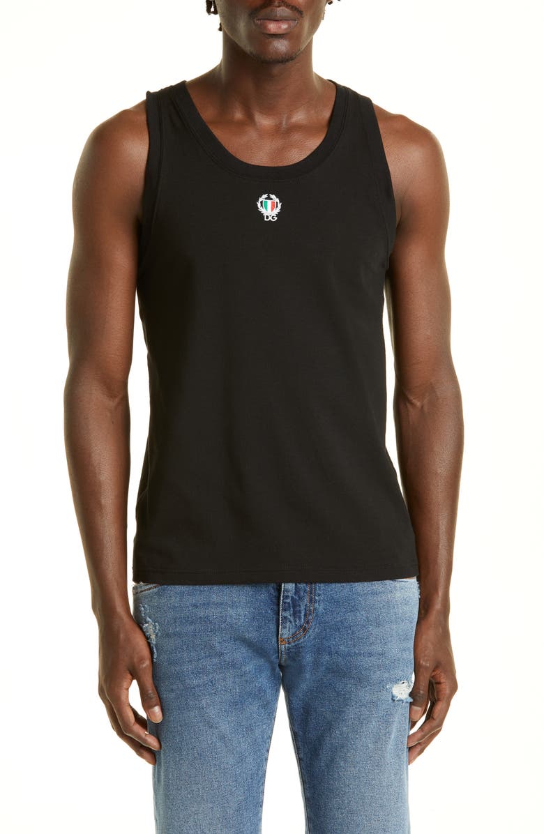 Dolce&Gabbana Men's Embroidered DG Patch Tank, Main, color,
