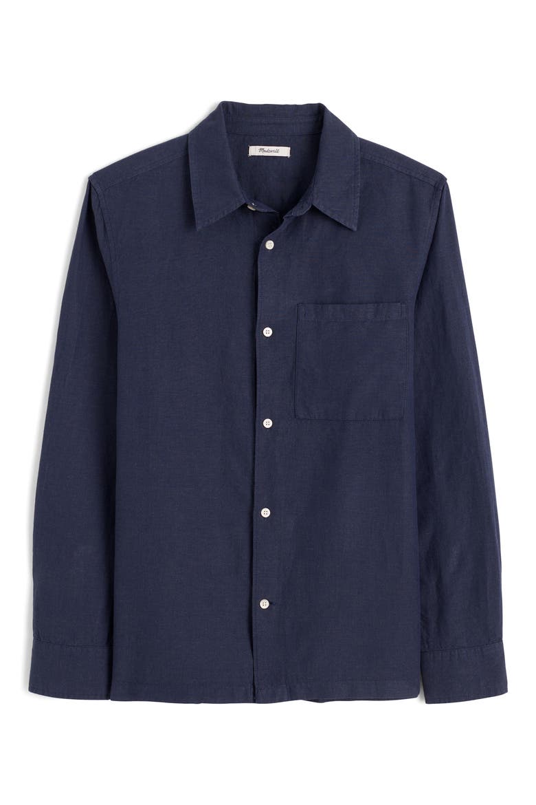 Stripe Linen & Cotton Button-Up Shirt, Alternate, color, DARK INDIGO