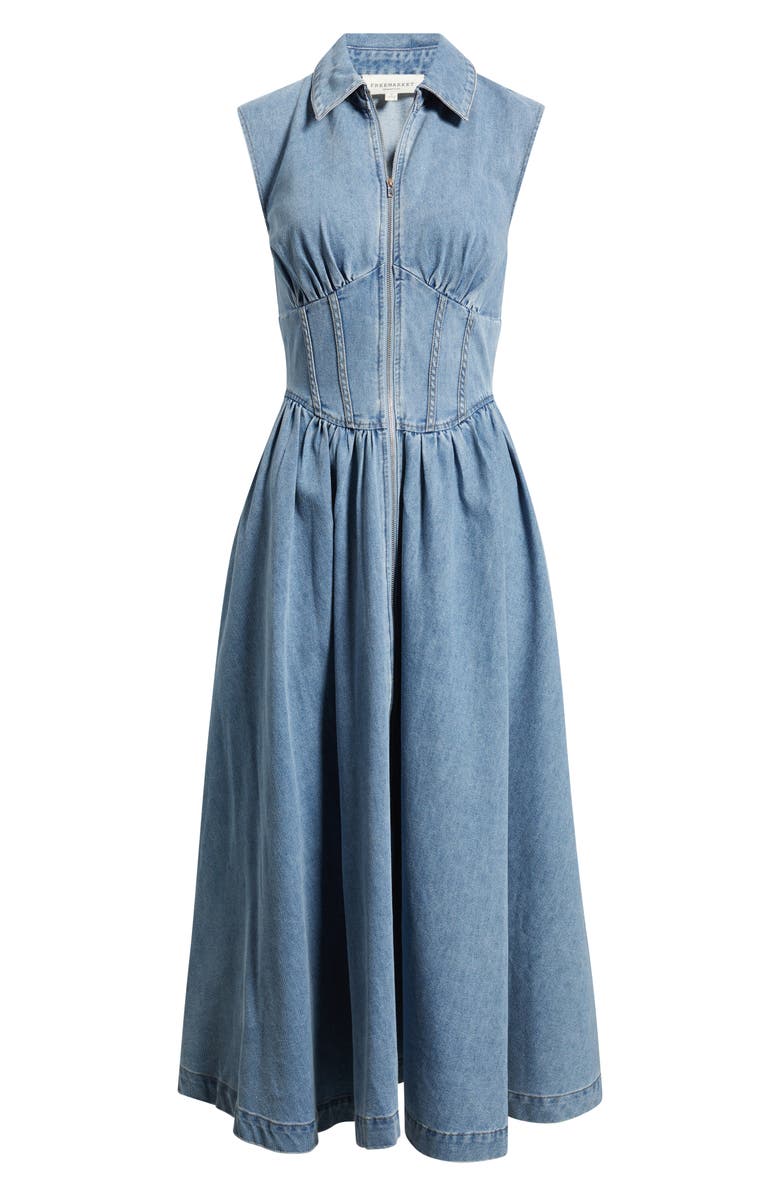 FREEMARKET Denim MIdi Dress, Alternate, color, Denim