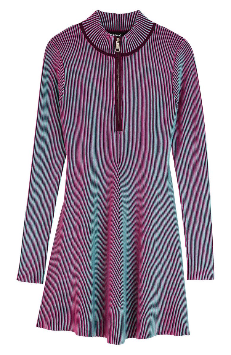 Desigual Long Sleeve Rib Half Zip Minidress, Alternate, color, Purple
