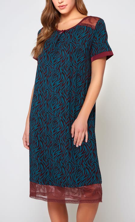 Zebra Print Lace-Trim Sleep Shirt