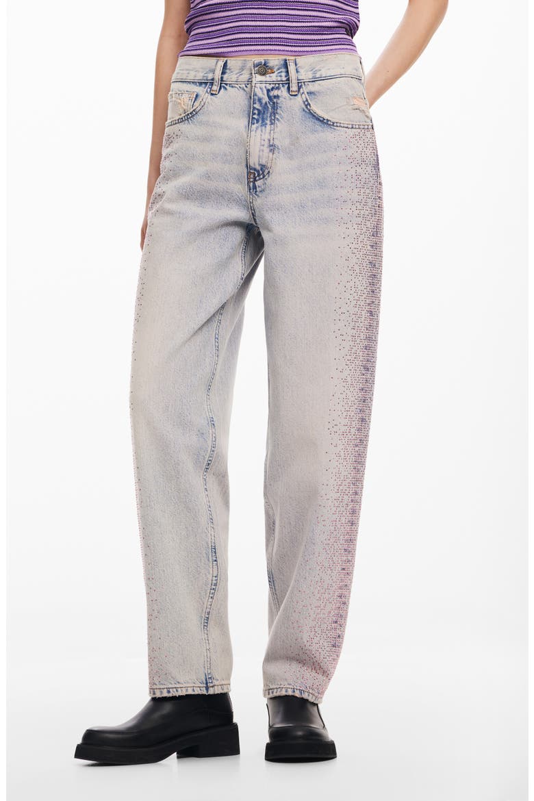 Cara Rhinestone Straight Leg Jeans, Main, color, BLUE