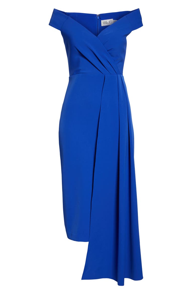 Off the Shoulder Asymmetrical Cocktail Dress, Alternate, color, COBALT